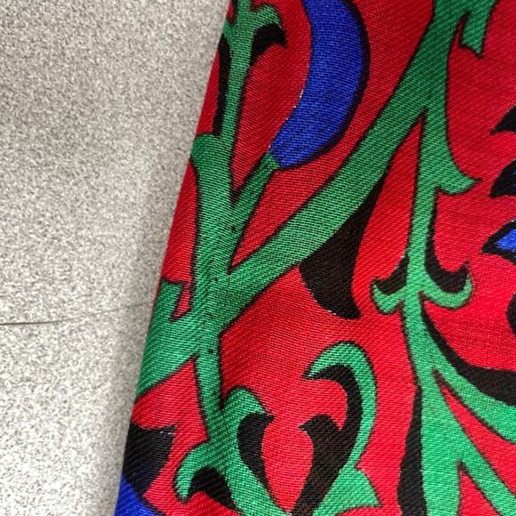 Vtg 80s Ginnie Johansen Floral Scarf Red Blue Tulip Rectangle Colorful Woven * - Picture 4 of 10